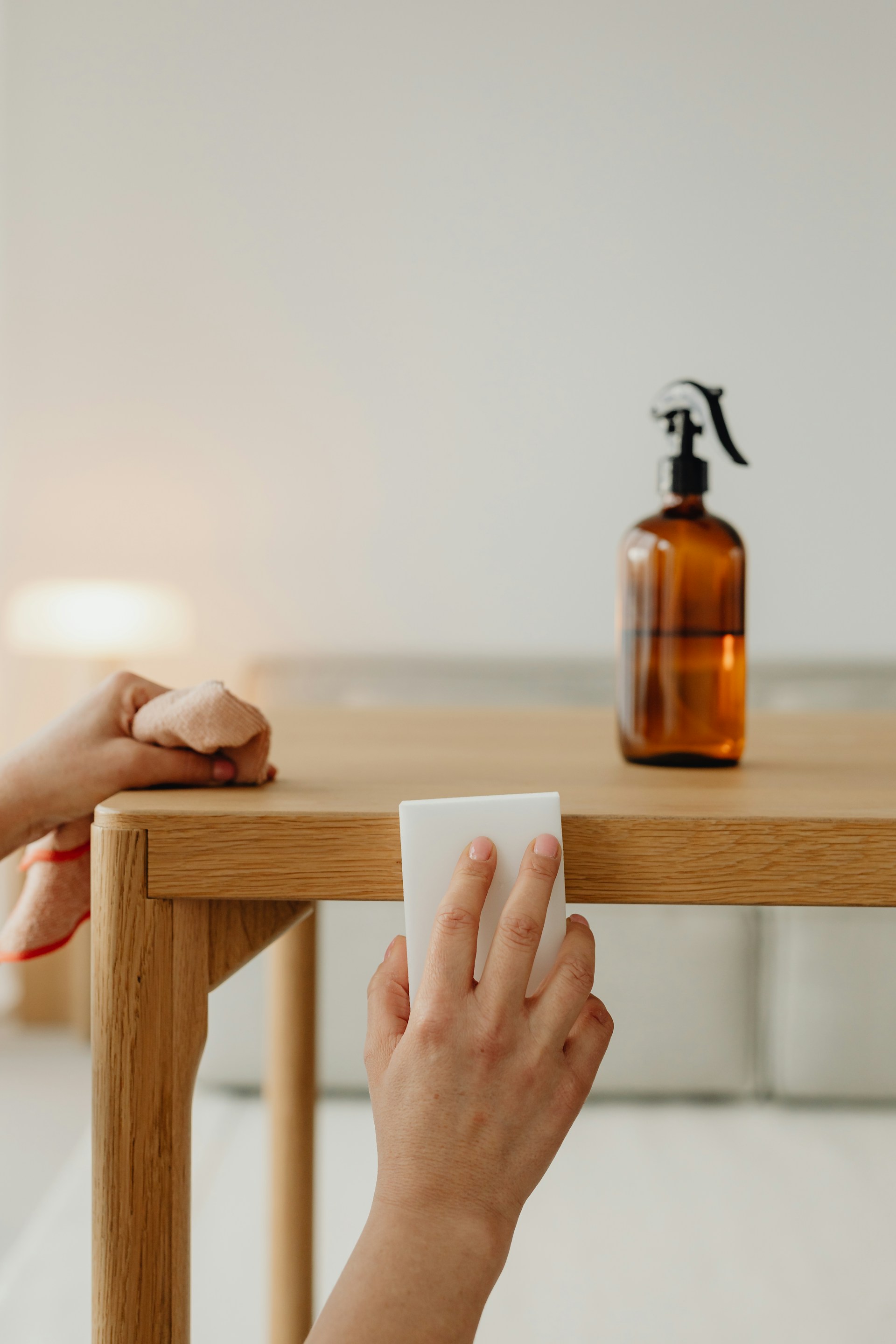 Cleaning supplies and tidy home interior